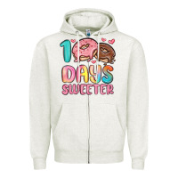 Oatmeal Heather 100 days sweeter Zipper Hoodie - MaliasSmallBusiness