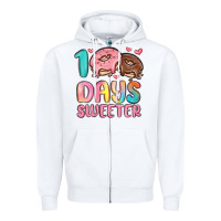 White 100 days sweeter Zipper Hoodie - MaliasSmallBusiness