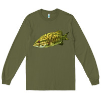 Army Green Smallmouth Bass Fish Illustrations Long Sleeve Tee - LillyAllenDesigns