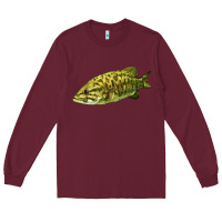 Burgundy Smallmouth Bass Fish Illustrations Long Sleeve Tee - LillyAllenDesigns