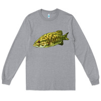 Heather Grey Smallmouth Bass Fish Illustrations Long Sleeve Tee - LillyAllenDesigns