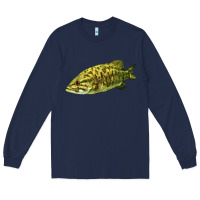 Navy Smallmouth Bass Fish Illustrations Long Sleeve Tee - LillyAllenDesigns