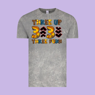 Three Up Three Down Softball Vintage Tee Designed By Adodesignshop