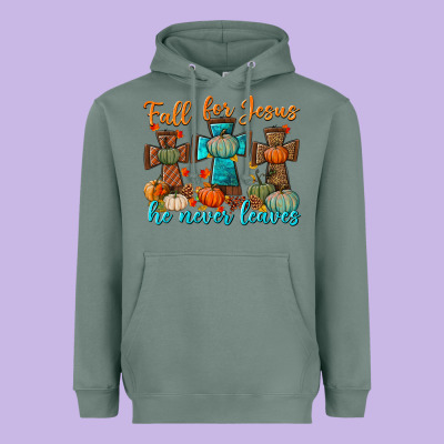 Fall For Jesus He Never Leaves Heavyweight Hoodie Designed By Bundleandbundleshop