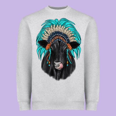 Black Angus Indian Headdress Heavyweight Sweatshirt Designed By Jahusdesignshop