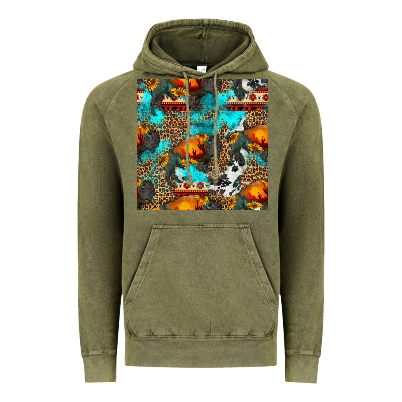 Western Sunset Bison And Sunflowers Seamless Pattern Vintage Hoodie by HRA Design Shop | Teevron