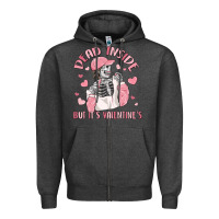 Charcoal Heather dead inside but it's valentine's Zipper Hoodie - MaliasSmallBusiness