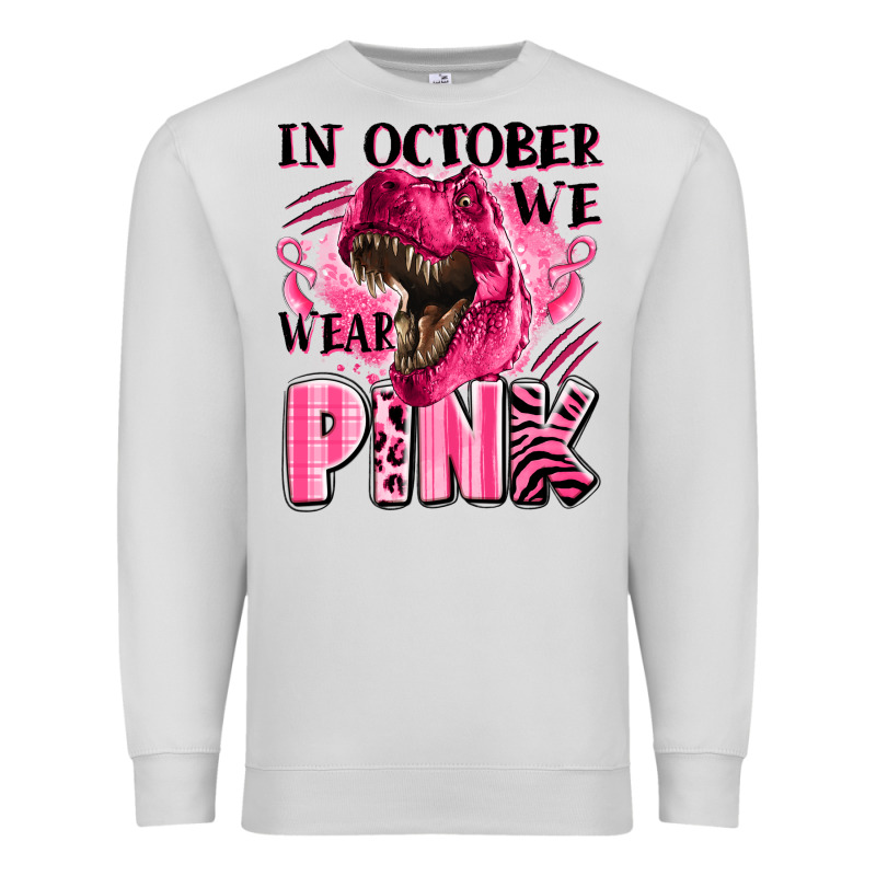 In October We Wear Pink Dinosaur Premium Sweatshirt by LillyAllenDesigns | Teevron