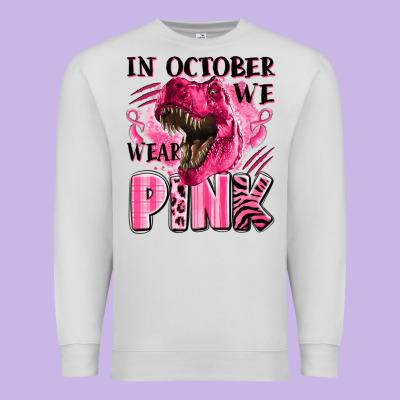 In October We Wear Pink Dinosaur Premium Sweatshirt Designed By Lillyallendesigns