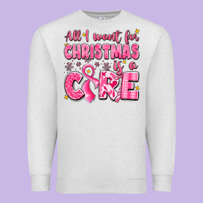 All I Want For Christmas Is A Cure Breast Cancer Premium Sweatshirt Designed By Lillyallendesigns