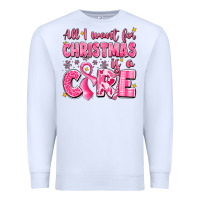 White all i want for christmas is a cure breast cancer Premium Sweatshirt - LillyAllenDesigns