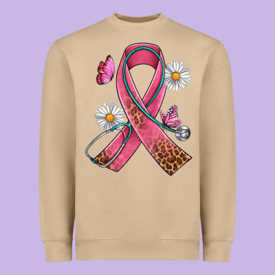 Cancer Ribbon Stethoscope Daisy Butterfly Heavyweight Sweatshirt Designed By Artiststas