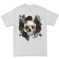 Dove Grey Floral skull Premium Tee - RanaPortraitStore