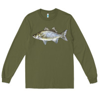 Army Green White Bass Fish Illustrations Long Sleeve Tee - LillyAllenDesigns