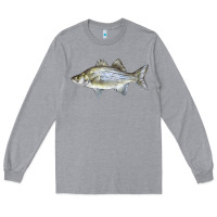 Heather Grey White Bass Fish Illustrations Long Sleeve Tee - LillyAllenDesigns