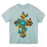 Western Cross With Gemstone And Sunflowers Heavy Core Tee | Teevron