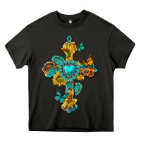 Asphalt western cross with gemstone and sunflowers Heavy Core Tee - texasbilliewilder