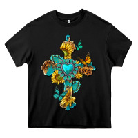 Black western cross with gemstone and sunflowers Heavy Core Tee - texasbilliewilder