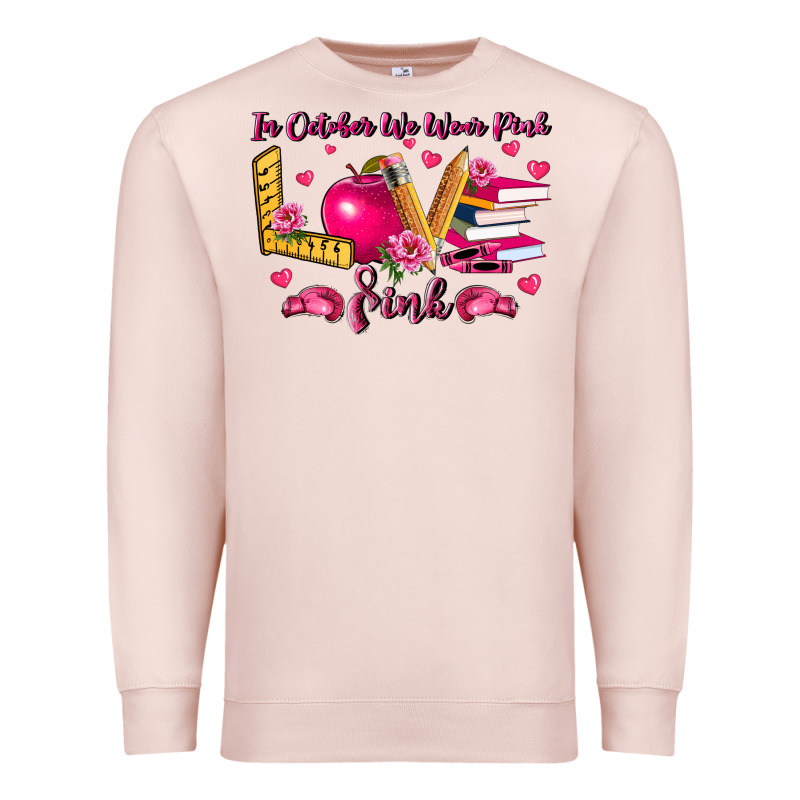 In October We Wear Pink Teacher Premium Sweatshirt by LillyAllenDesigns | Teevron