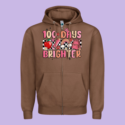 100 Days Brighter Zipper Hoodie Designed By Maliassmallbusiness