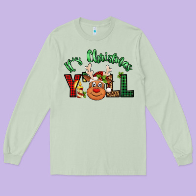 It's Christmas Y'all Reindeer Long Sleeve Tee Designed By Jasminsmagicworld