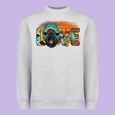 Love Black Angus Indian Headdress Heavyweight Sweatshirt Designed By Jahusdesignshop