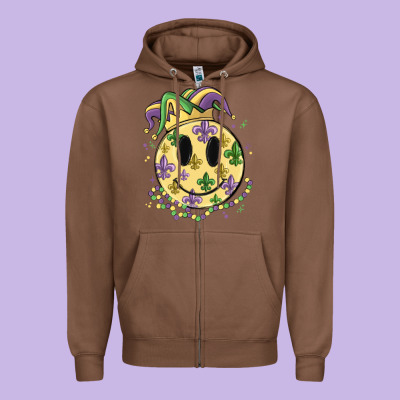 Smiley Face Mardi Gras Zipper Hoodie Designed By Maliassmallbusiness