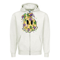 Oatmeal Heather smiley face mardi gras Zipper Hoodie - MaliasSmallBusiness