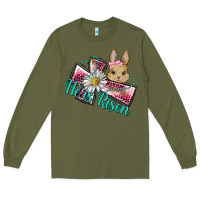 Army Green he is risen cross rabbit Long Sleeve Tee - BarkalooDesign