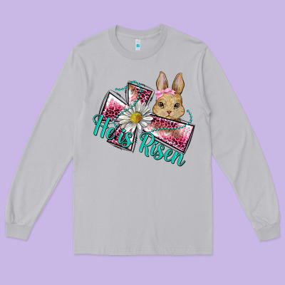 He Is Risen Cross Rabbit Long Sleeve Tee Designed By Barkaloodesign