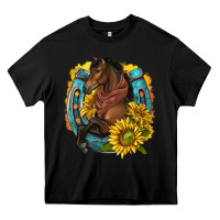 Black western horse with horseshoe Heavy Core Tee - texasbilliewilder