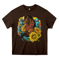 Chocolate Brown western horse with horseshoe Heavy Core Tee - texasbilliewilder
