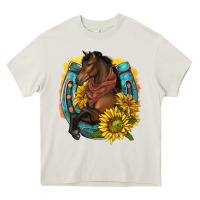 Cream western horse with horseshoe Heavy Core Tee - texasbilliewilder