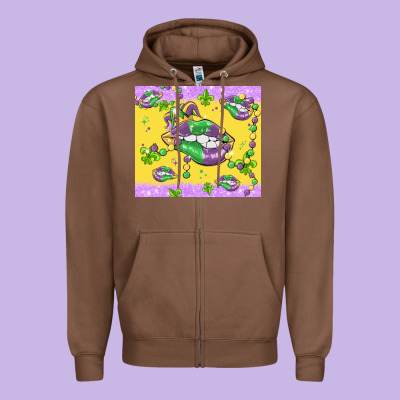 Mardi Gras Lips Zipper Hoodie Designed By Maliassmallbusiness