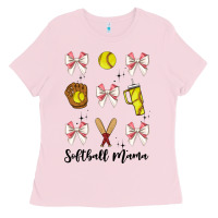 Bubblegum Pink softball coquette bow Ladies Tee - JahusDesignShop