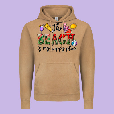 The Beach Is My Happy Place Vintage Hoodie Designed By Cowhidedigitalart