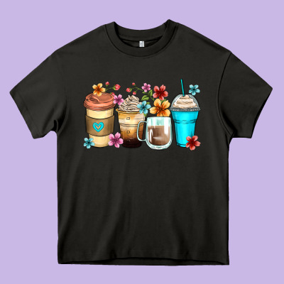 Flowers With Coffee Heavy Core Tee Designed By Zillion Design Studio