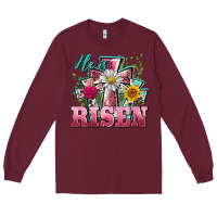 Burgundy he is risen cross easter Long Sleeve Tee - BarkalooDesign
