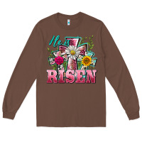 Chestnut he is risen cross easter Long Sleeve Tee - BarkalooDesign