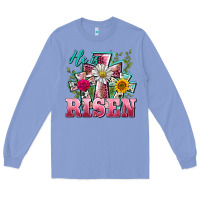 Colony Blue he is risen cross easter Long Sleeve Tee - BarkalooDesign
