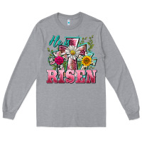 Heather Grey he is risen cross easter Long Sleeve Tee - BarkalooDesign