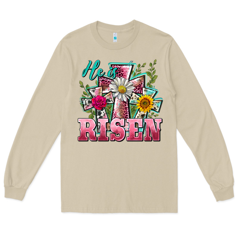 He Is Risen Cross Easter Long Sleeve Tee by BarkalooDesign | Teevron