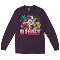 Plum he is risen cross easter Long Sleeve Tee - BarkalooDesign