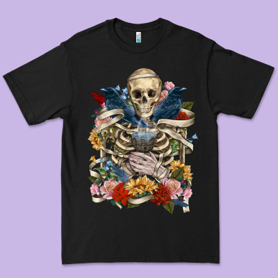 Premium Tee Flower Boho Skull Skeleton