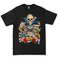 Black Flower Boho Skull Skeleton Premium Tee - RanaPortraitStore