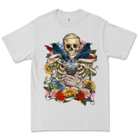 Dove Grey Flower Boho Skull Skeleton Premium Tee - RanaPortraitStore
