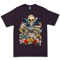 Plum Flower Boho Skull Skeleton Premium Tee - RanaPortraitStore