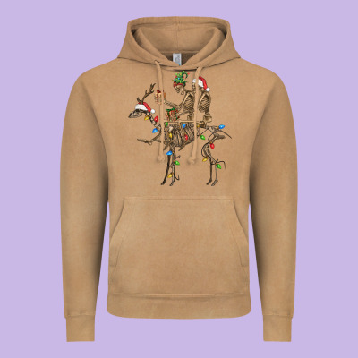 Christmas Deer And Skeletons Vintage Hoodie Designed By Fadigitalartstudio