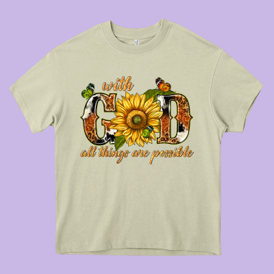 With God All Things Are Possible With Sunflower Heavy Core Tee Designed By Texasbilliewilder