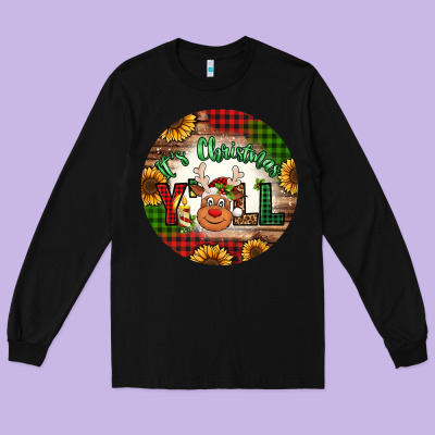 It's Christmas Y'all Reindeer Christmas Long Sleeve Tee Designed By Jasminsmagicworld